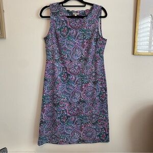 ⭐️ TALBOTS Shift Dress Small Purple Floral Kaleidoscope Scalloped Neck